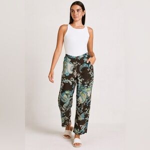 100% Silk Made in Italy Wide Leg Pants Multicolor Paisley Print Size 44  NWT